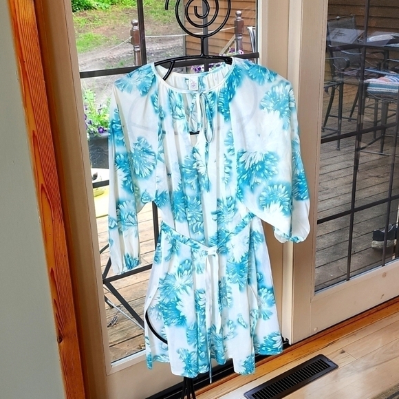 Vintage Union Tag Made in USA Floral Sz. 9 Slitted Pullover Belted Tunic - Picture 1 of 14